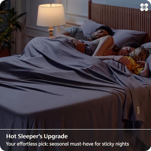 Bedsure PureWoven 100% Rayon Derived from Bamboo, King Size Sheets Set | Cooling Sheets for Hot Sleepers, Breathable & Silky Soft, 16" Deep Pocket, Hotel Luxury Bedding, Dark Grey - color: 01 - Dark Grey, size: King