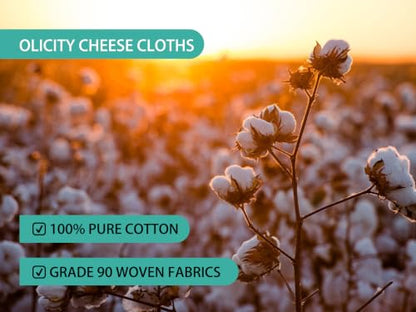Olicity Cheese Cloths, 2Pack, Double-Layer, 20x20Inch, Reusable Grade 90 Cheese Cloth Bag for Straining, Hemmed Unbleached Cotton Precut Fine Mesh Muslin Cheesecloth for Juicing, Butter, Canning