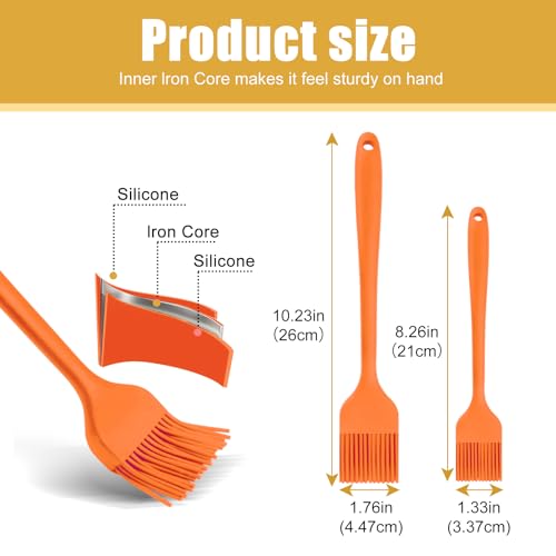 Silicone Basting Brush 2 Pcs Pastry Brush for Oil, BBQ, Grill, Sauce Baking Cooking, Dishwasher Safe (Orange) - color: Orange