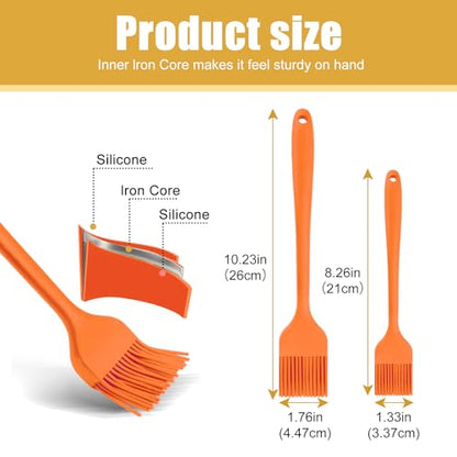 Silicone Basting Brush 2 Pcs Pastry Brush for Oil, BBQ, Grill, Sauce Baking Cooking, Dishwasher Safe (Orange) - color: Orange