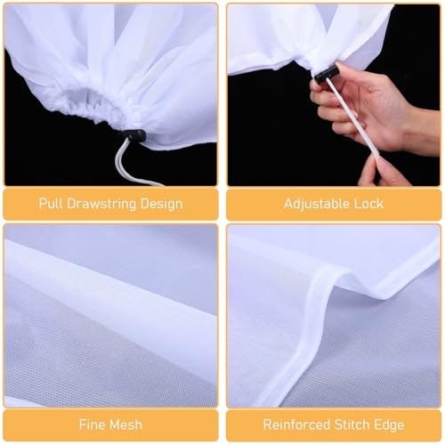 12 Pack Brew Bags, Reusable Extra Large 26x22 Inch Fine Mesh Strainer Drawstring Bags for Fruit Cider Apple Grape, Cold Brew, Wine, Beer, White