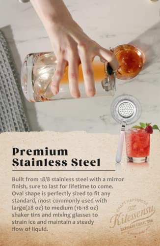 KITESSENSU Cocktail Strainer, Stainless Steel Classic Hawthorne Spring Bar Strainer with Long Handle, Drink Strainer Cocktail for Professional Bartenders, High Density Spring