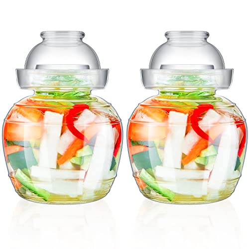 2 Pcs Glass Fermentation Jar Pickle Jar Kimchi Containers 1.5l Traditional Fermenting Pickle Pot with Water Seal Airlock Lid for Wine Brewing, Sauerkraut, Vegetable, Kombucha, Canning Fermentation Kit