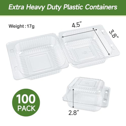 Dealusy 100 Pack Extra Heavy Duty Clear Slice Cake Carriers, Plastic Food Storage Containers, Premium Disposable Takeout Containers with Lids, To Go Boxes for Hamburger, Cake, Dessert, Salad, Sandwich