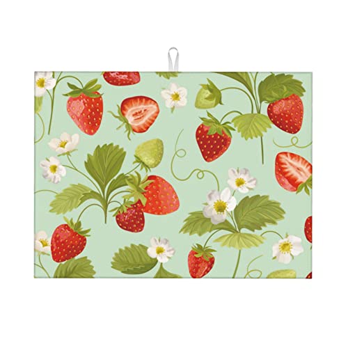 Large Dish Drying Mats For Kitchen Counter Microfiber Kitchen Drying Mat XL Draining Pad Absorbent Quick Drying Dish Mat 18x24 Inch - Strawberry - color: Strawberry