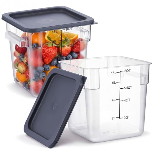 Suclain 2 Pcs Square Food Storage Container Polycarbonate Clear Food Container with Gray Lid Commercial Rice Storage with Gray Graduations for Commercial Kitchen(8 Qt) - color: Gray, size: 8 Qt