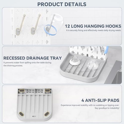 Baby Bottle Drying Rack Baby Bottle Holder Space Saving Bottle Dryer Rack Station Countertop Storage Organizer 12 Travel Bottle Drying Rack Vertical Breast Pump Part Plastic Bag Cup Dryer Tower Grey - color: Gray