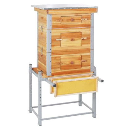 GUTINNEEN Bee Hive with Metal Frame, 10 Frame Bee Hives Boxes Dipped in 100% Beeswax,Bee Keeping Supplies-All Starter Kit Includes Wooden Frames & Waxed Foundations