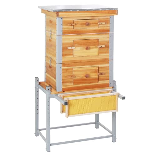 GUTINNEEN Bee Hive with Metal Frame, 10 Frame Bee Hives Boxes Dipped in 100% Beeswax,Bee Keeping Supplies-All Starter Kit Includes Wooden Frames & Waxed Foundations