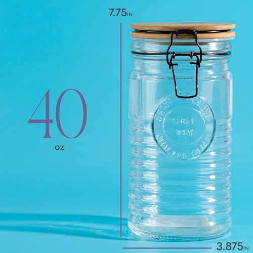 Glass Storage Containers with Airtight Lids - 40 Ounce Mason Jar Storage Containers for Cereal, Coffee & Rice - Pantry Organizing Canister Set of 3 for Kitchen
