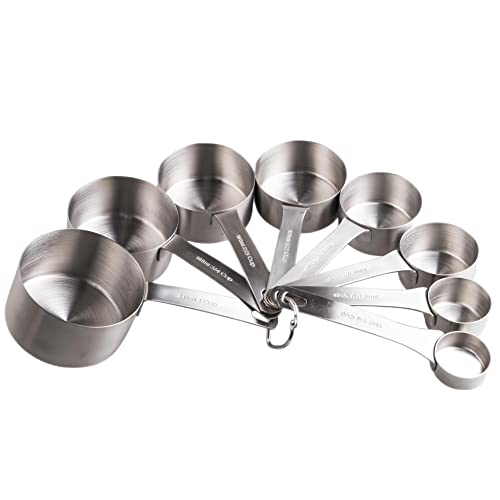 Measuring Cup Set of 8, 18/8 Stainless Steel Measuring Cups for Kitchen & Baking, Heavy Duty Metric & US Measure Cups Set with 2/3 Cup & 3/4 Cup Meaure Cups - size: A: 8cups
