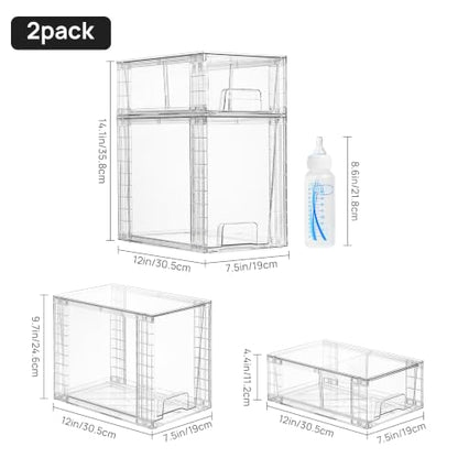Vtopmart 8 Pack Clear Stackable Storage Drawers, Pull-Out Organizers, 4 Tall and 4 Small for Under Sink, Pantry, Bathroom, Closet and Kitchen Cabinets - style: 4 Large+4 Small