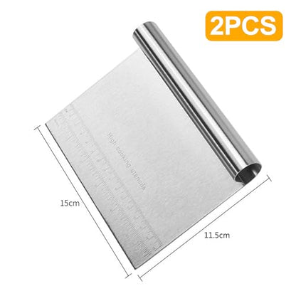 CoguZed 2 Pack Stainless Steel Pastry and Dough Cutter/Scraper/Knife Set, Ideal for Baking, Bread, Cake, Pizza, Multi purpose Bench Scraper with Measuring Scale
