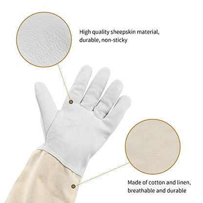 KINGLAKE Beekeeping Gloves Bee Hive Gloves Goatskin Beekeeping Protective Glove with Sleeves Large for the Beginner Beekeeper - size: Large (Pack of 1)
