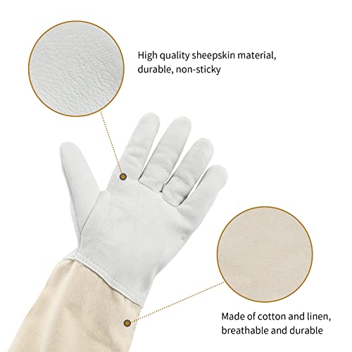 KINGLAKE Beekeeping Gloves Bee Hive Gloves Goatskin Beekeeping Protective Glove with Sleeves Large for the Beginner Beekeeper - size: Large (Pack of 2)