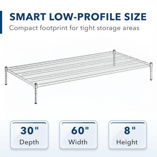 30" x 60" x 8" Chrome Wire Storage Shelf, Dunnage Rack, Commercial 1 Tier Small Shelf - color: Silver, size: 30"D x 60"W x 8"H