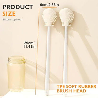 12.4" Silicone Bottle Brush, 3-in-1 Ergonomic Long Handled Cleaning Cup Brush,Water Bottle Cleaner,Deep Cleaning for Baby Bottles,Glassware, Narrow Neck Containers (White) - color: White