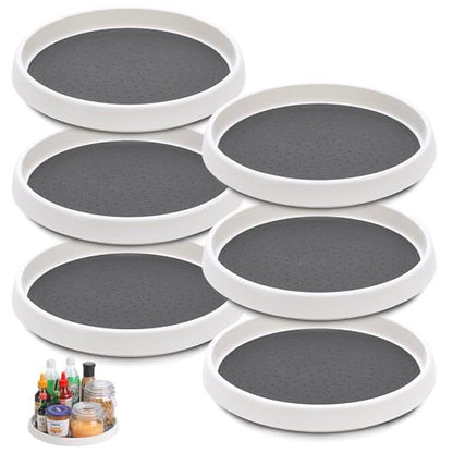 6개 세트, 25.4cm(10인치) 미끄럼 방지 Lazy Susan 턴테이블, 캐비닛, 식료품 저장실 정리, 주방 보관, 욕실 싱크 캐비닛, 냉장고, 조리대, 향신료 랙용 Lazy Susan 정리함, 6팩 25.4cm(10인치) - size: Grey 10 In 6 Pack