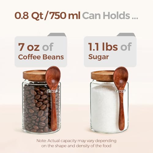 ComSaf of 2(0.8Qt) Glass Coffee Canister, Airtight Coffee Container with Spoon for Coffee Lovers to Store Whole Beans or Grounds, Coffee Jar Organize Coffee Bar & Office Tabletop - size: 0.8Qt*2