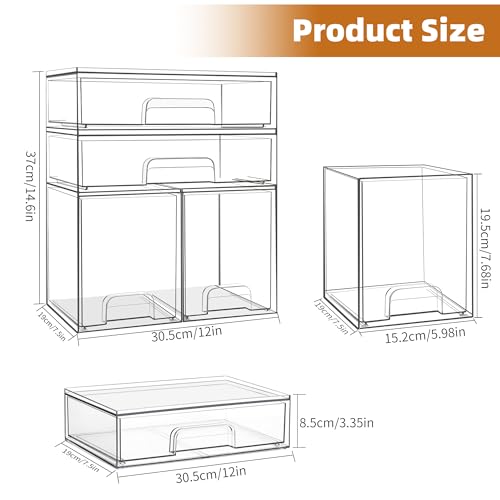 Baby Bottle Organizer, 4 Pack Stackable Storage Drawers with Labels, Clear Station Organizers Container for Pacifiers, Pump Parts, Desk Organizer Bins for Bathroom, Cabinet, Pantry, Vanity, Countertop - style: 2 High+2 Wide
