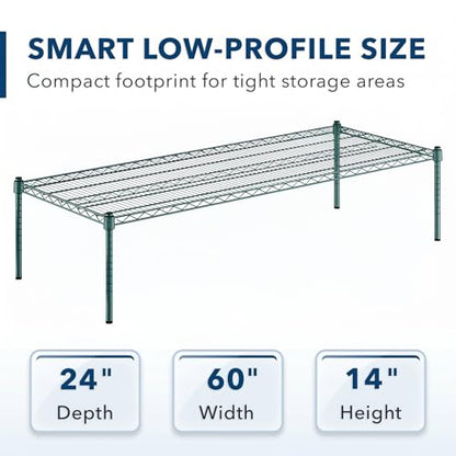 24" x 60" x 14" Green Epoxy Wire Storage Shelf | Dunnage Rack, Commercial, 1 Tier, Small Shelf - color: Green, size: 24"D x 60"W x 14"H