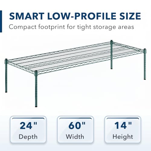 24" x 60" x 14" Green Epoxy Wire Storage Shelf | Dunnage Rack, Commercial, 1 Tier, Small Shelf - color: Green, size: 24"D x 60"W x 14"H