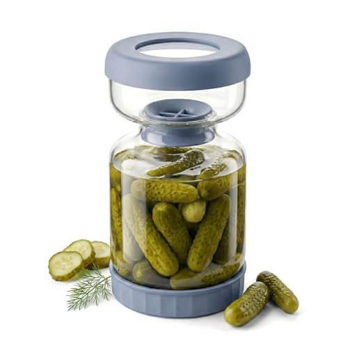 Homnoble Pickle Jar with Strainer Flip for Pickle Juice Separator from Wet and Dry, Upgrade Food-grade ABS Lid and BPA Free Hourglass Pickle Jar for Airtight Food Storage, Haze Blue - color: Haze Blue