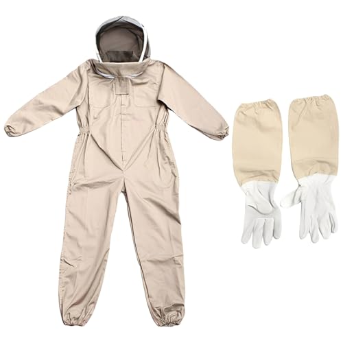 XXL Protective Beekeeper Suit with Gloves, Full Body Khaki Bee Suits for Men, Thickened Suit