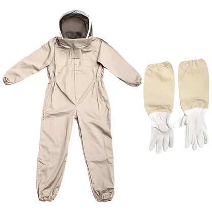 XXL Khaki Beekeeper Suit with Gloves, Thickened Full Body Bee Suits for Men, Protective Beekeeping Suit with Glove