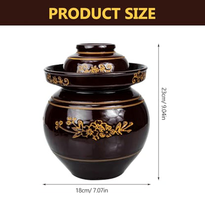 Kichvoe Traditional Ceramic Pickle Jar 5.5 Jin Thickened Sichuan Sauerkraut Storage Container Sealed Fermentation Crock for Household Kimchi and Pickled Vegetables Random Color