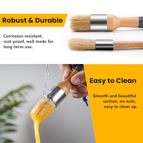 Chalk Paint Brush, 2 Pack Wax Brushes and Chalk Paint for Furniture DIY Art Crafts, Natural Bristle Round Oval Brush for All Painting and Waxing - size: Small Round, 2 Pack
