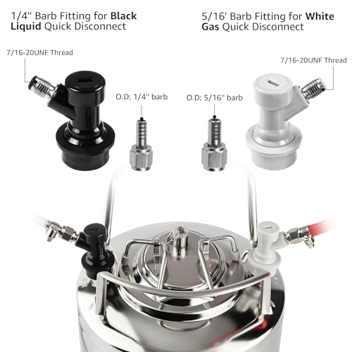 2 Pairs Corny Keg Ball Lock Quick Disconnect Set, Home Brewing Cornelius Keg Parts Ball Lock Keg Fittings with Stainless 5/16'' Gas 1/4'' Beer Barb Swivel Nuts Hose Clamp for Keg Post Coupler - size: 2 Pairs