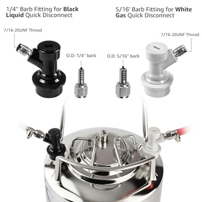 2 Pairs Corny Keg Ball Lock Quick Disconnect Set, Home Brewing Cornelius Keg Parts Ball Lock Keg Fittings with Stainless 5/16'' Gas 1/4'' Beer Barb Swivel Nuts Hose Clamp for Keg Post Coupler - size: 2 Pairs
