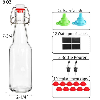 Jucoan 10 Pack 8 oz Swing Top Glass Bottles with Stoppers, Flip Top Glass Bottles Hot Sauce Bottles for Vanilla Extract, Syrup, Limoncello, Flavored Oils, Coquito