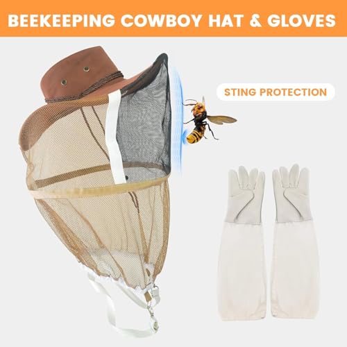 Bee Hives and Supplies Starter Kit Hand Painted 8 Frame Beehive Starter Kit All Beginners Kit Includes Beekeeping Supplies Tool Set and Cowboy Beekeeper Hat with Veil
