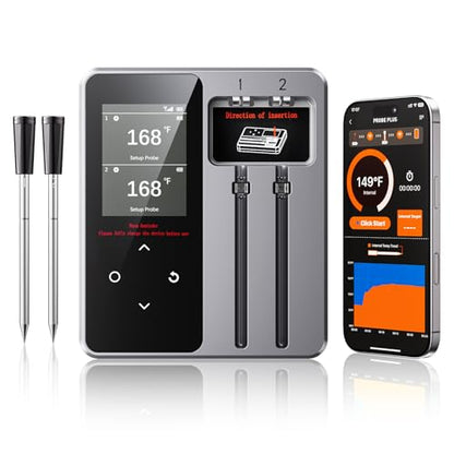 Newise Wireless Bluetooth Meat Thermometer - 2 Probes & Smart App | Digital Food Thermometer for Cooking, Smoker, BBQ, Girll, Gifts for Men Husband Dad - size: 2 Probes