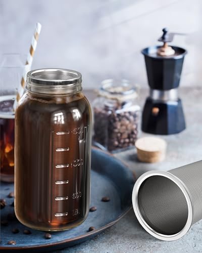 Cold Brew Strainer for 64oz Wide Mouth Mason Jars - 100-Micron Fine Mesh, Reusable 304 Stainless Steel Coffee Cold Brew Filter with Sealing Ring for Cold Brew Coffee Maker, Tea Infuser