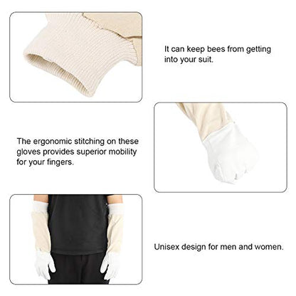 Sheepskin Beekeeping Gloves XXL, Full Hands Protection, Long Sleeves, Canvas and Goat - Skin Leather - Superior Sting Resistance, Ergonomic Mobility, Ideal for Beginners (XL) - size: XL