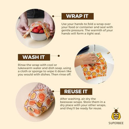 SUPERBEE Beeswax Bread Wrap, Reusable Beeswax Wrap for Food, Wrap Bread, Reusable Bees Wrap Paper for Wrapping Vegetables, Cheese Paper, Bowl Covers and Sandwich Wrapping, XXL (Retro Vibes) - color: Retro Vibes