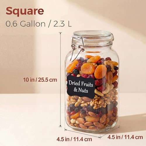78oz - 3 Pack Square Glass Jars with Airtight Lid, Wide Mouth Mason Jars with Clamp Lids, Air Tight Glass Canisters, Best Food Storage Containers for Flour, Sugar, Cereal, Pasta, Rice, Coffee, Spice - color: Square-78OZ Set-3 Pack