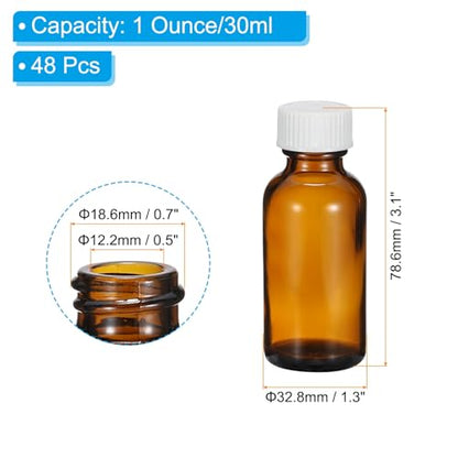 PATIKIL 1oz(30ml) Glass Sample Bottles, 48Pcs Round Bottle Dispensing Bottles with White Poly Cone Cap for Reagent Liquids, Essential Oils, Perfume, Amber - color: Amber,White, size: 1 fl oz