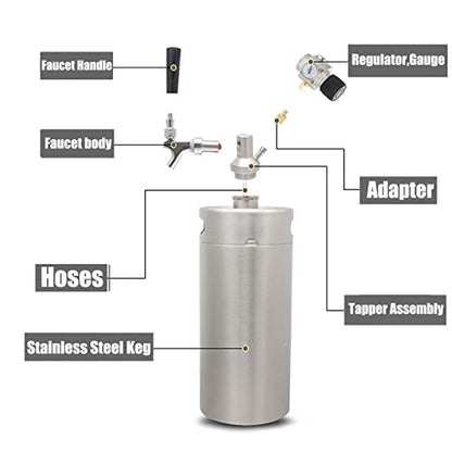 Mini Stainless Steel Beer Keg,Portable Home Dispenser System to Keep Fresh for Home Kitchen Brewing Beer,Keeps Carbonation for Craft Beer Draft and Homebrew,3.6 liters