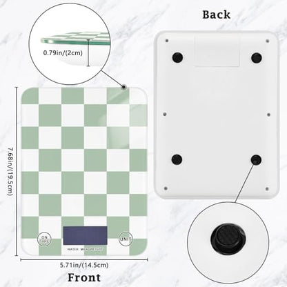 Food Scale Kitchen Scale for Baking Cooking Digital Food Weighing Measuring Scale Small Waterproof Electric Food Scale Checkered Green and White - color: Checkered Green and White