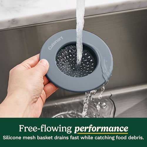 Cuisinart Sink Strainers- 2 Pack Kitchen Sink Drain Strainer & Food Catcher with Enamel-Coated Stainless Steel Rim and Silicone Base, Fits Standard 3.5" Drains, Outer Diameter 4.35", Scratch-Safe - color: Dark Gray