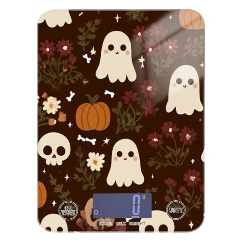 Food Scale Kitchen Digital Scale Food Ounces and Grams Dieting Baking Cooking Waterproof Glass Panels LCD Display,4 Units Scale Tare Function Halloween Fall Skull - color: Skull 08