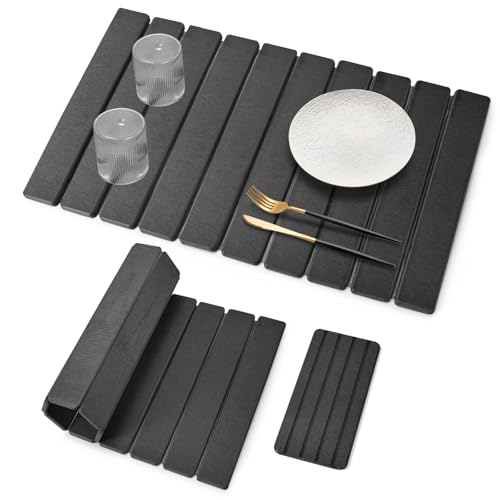 Large Stone Dish Drying Mats for Kitchen Counter, Fast Drying Collapsible Drying Mat, Eco-Friendly Absorbent Diatomaceous Earth Mats for Dishes Cups, Match Any Countertop (Dark Gray 24"×16" & 8"x4") - color: Dark Gray, size: 24" x 16"