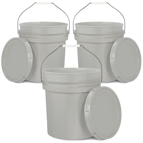 EconoHome 5-Gallon Grey Bucket Pail Container with Lid | Metal Handles with Plastic Grip | Easy Stack and Store | Heavy-Duty, Approx 90 MIL, Extra Durable | Food Grade | BPA Free - 3 Pack - color: Gray, size: 3 Pack