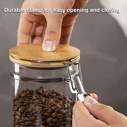 Yangbaga Ground Coffee Storage Container with Shelf, 2×45OZ Glass Coffee and Sugar Container Set, Coffee Canisters with Airtight Lids and Scoop, Food Storage Jars for Kitchen,Nuts,Tea,Sugar