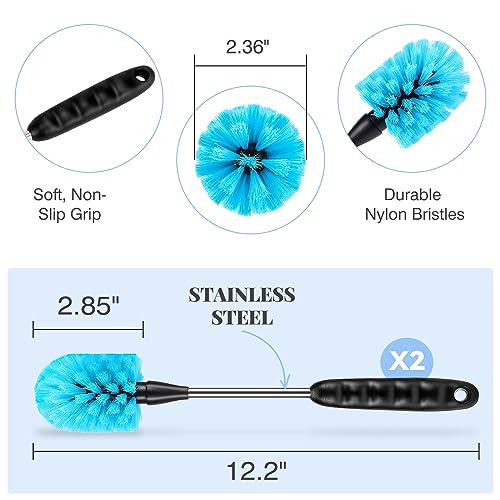 UNIFUN Water Bottle Brush Set, Long Handle 3-in-1 Stainless Steel Water Bottle Scrubbing Brush, Cleaning for Narrow Neck Bottles, Sport Bottles, Baby Bottles, Coffee Mugs, Tumblers, Flask - size: Short Size