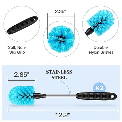 UNIFUN Water Bottle Brush Set, Long Handle 3-in-1 Stainless Steel Water Bottle Scrubbing Brush, Cleaning for Narrow Neck Bottles, Sport Bottles, Baby Bottles, Coffee Mugs, Tumblers, Flask - size: Short Size